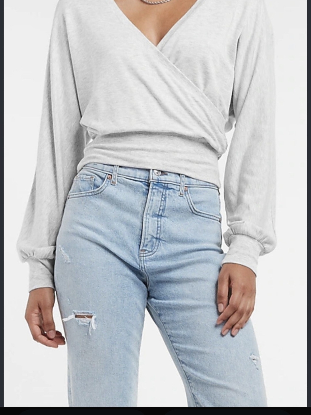 Banana Republic Light Gray Wrap-Front Top